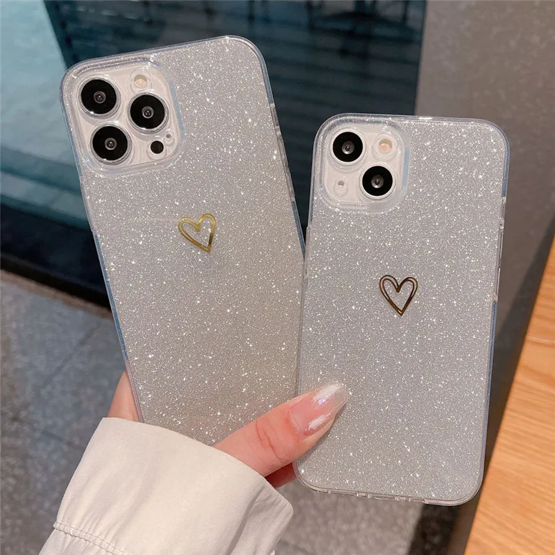 

Ottwn Luxury Bling Star Glitter Clear Case For iPhone 14 13 12 11 Pro Max 7 8 Plus XS X XR SE Love Heart Plating Silicone Cover