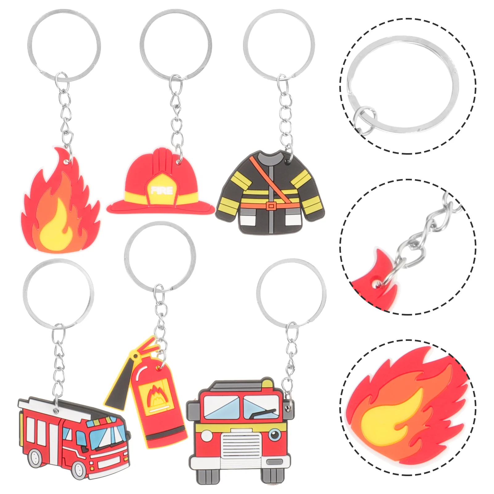 

Firefighter Keychains Plastic Cartoon Fireman Themed Key Chains Metal Souvenir Gifts Key Rings Ornaments Party Favors Goodie Bag