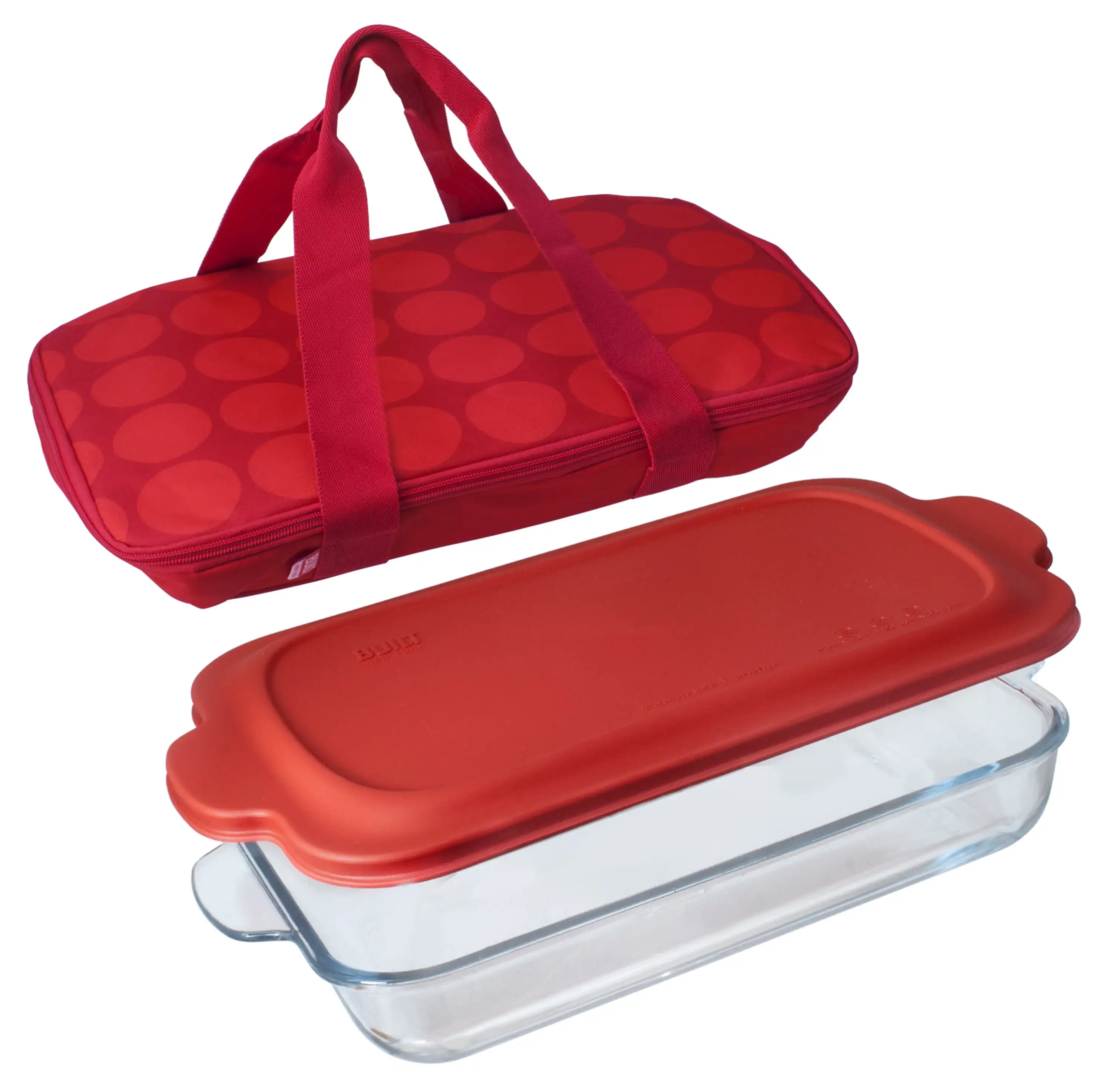 Go-Go 9X13-inch Glass Baking Dish/Plastic Lid with Cloth Insulating Carrier in Red Dots
Go-Go 9X13-inch Glass Baking Dish/Plastic Lid with Cloth Insulating Carrier in Red Dots