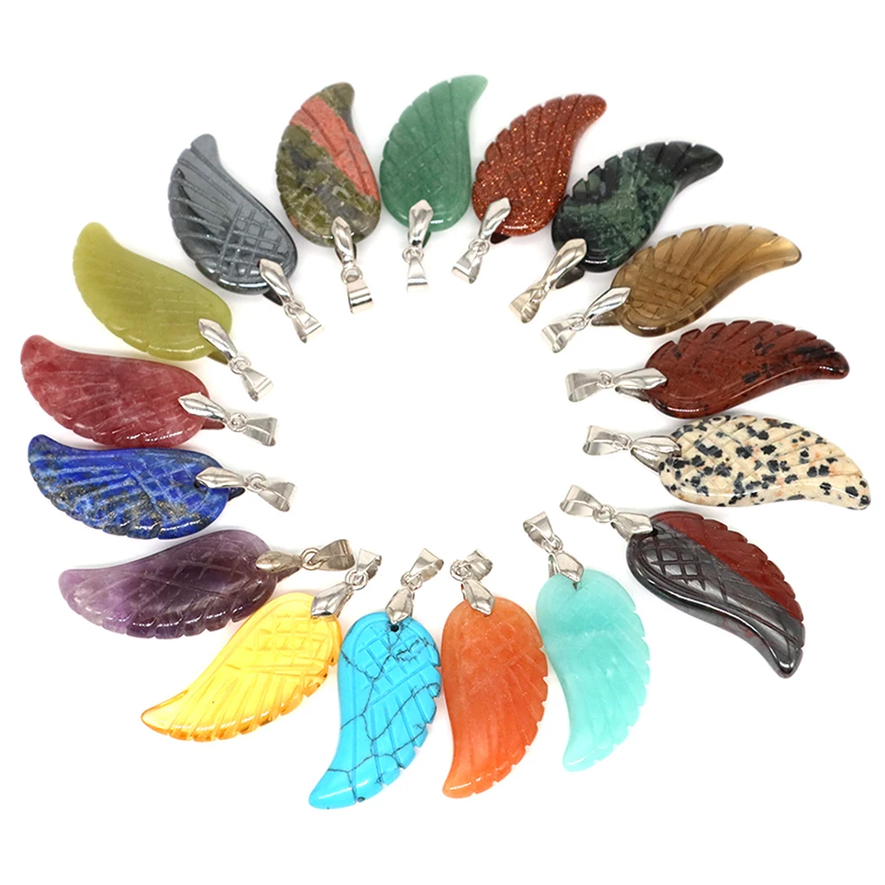 Natural Stones Angel Wing Pendants Reiki Healing Crystal Fluorite Lazuli DIY Necklaces Earrings Fashion Gemstones Chakra Jewelry 
Natural Stones Angel Wing Pendants Reiki Healing Crystal Fluorite Lazuli DIY Necklaces Earrings Fashion Gemstones Chakra Jewelry
