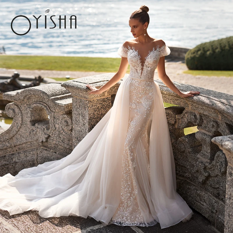 OYISHA Appliques Tulle Wedding Dress Cap Sleeves Lace Back Buttons Robe De Mariee Mermaid Detachable Train Vestido De Novia 2023
OYISHA Appliques Tulle Wedding Dress Cap Sleeves Lace Back Buttons Robe De Mariee Mermaid Detachable Train Vestido De Novia 2023