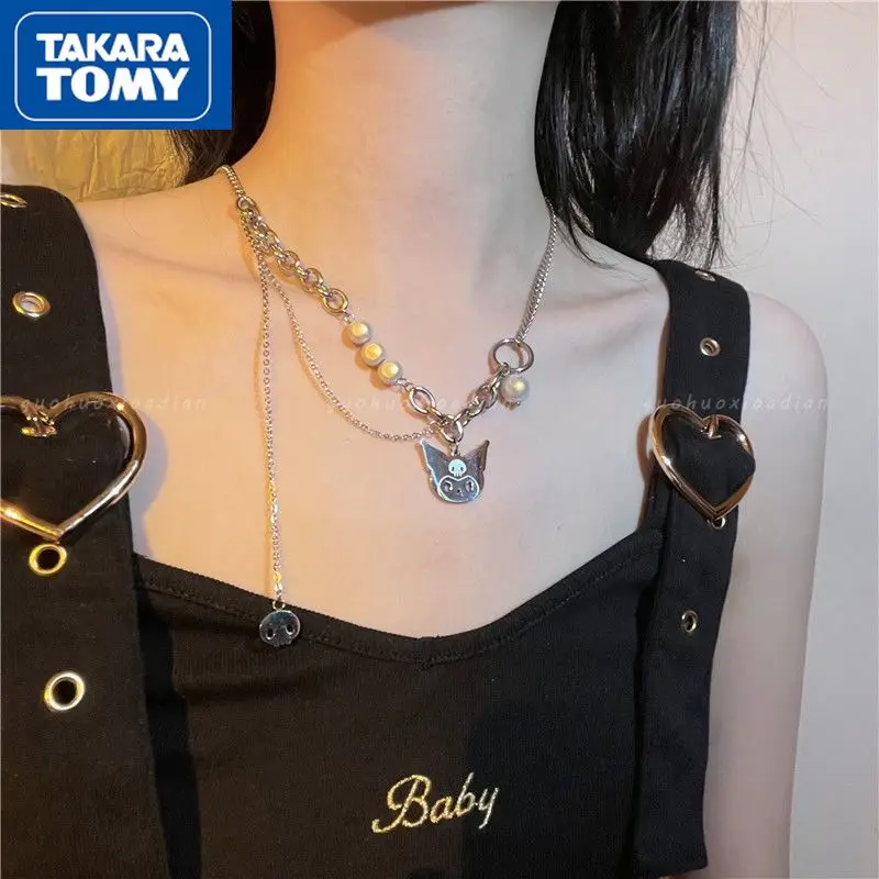 

TAKARA TOMY New Women's Handmade Multi-layer Chain Pearl Hello Kitty Necklace Girl Titanium Steel Does Not Fade Jewelry