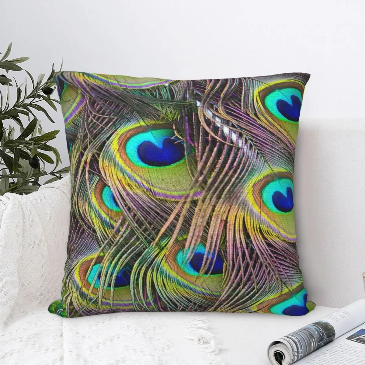 

Brilliant Peacock Feathers Square Pillowcase Cushion Cover Comfort Pillow Case Polyester Throw Pillow cover For Home Bedroom Car