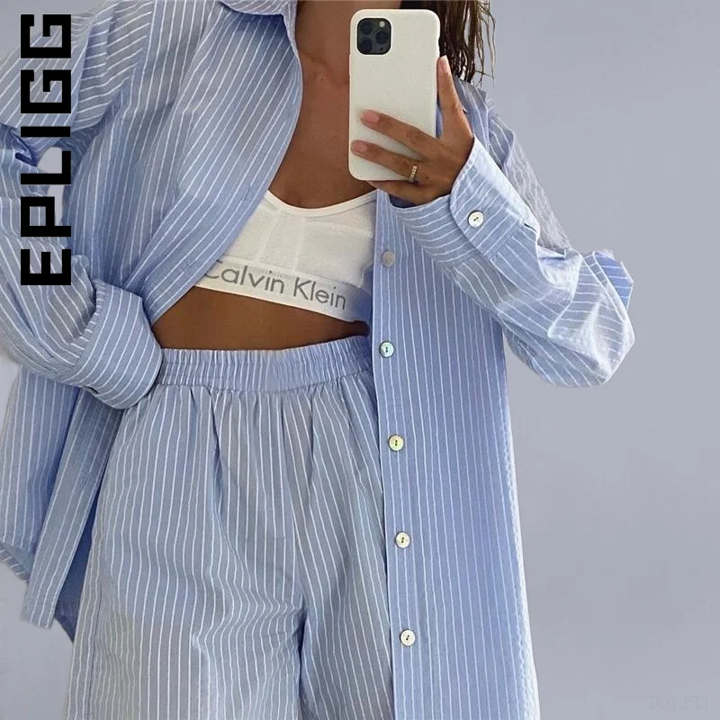 Epligg Women Summer Pajamas Casual Pyjamas Stripe Mini Shorts Two Piece Set Pajamas Lingerie Homewear Female Nightgown Clothes
Epligg Women Summer Pajamas Casual Pyjamas Stripe Mini Shorts Two Piece Set Pajamas Lingerie Homewear Female Nightgown Clothes