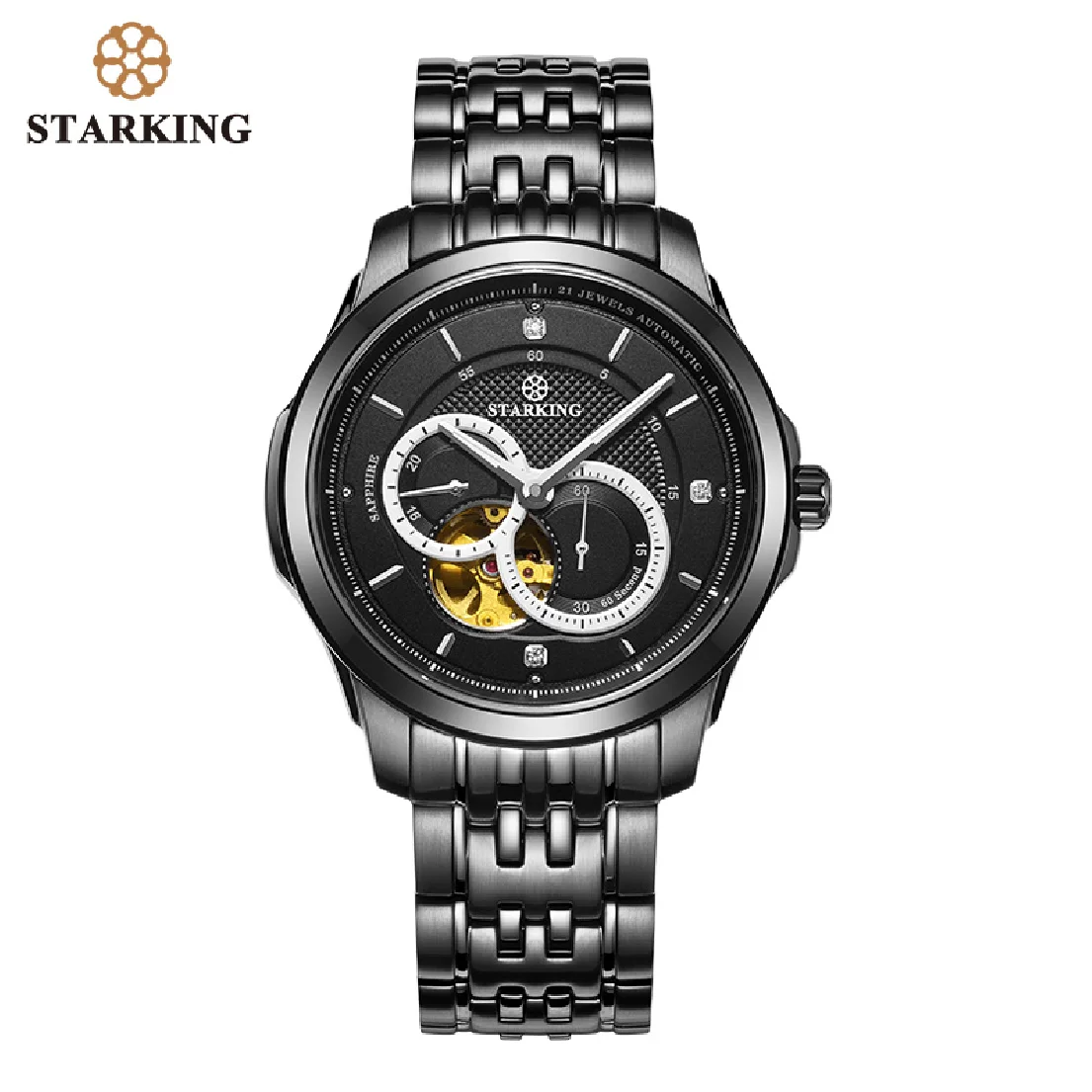 

STARKING Watch Men MIYOTA 82S7 MOVT Stainless Steel Wristwatch Skeleton Mechanical Watch Luminous Hands Sapphire 50M Waterproof