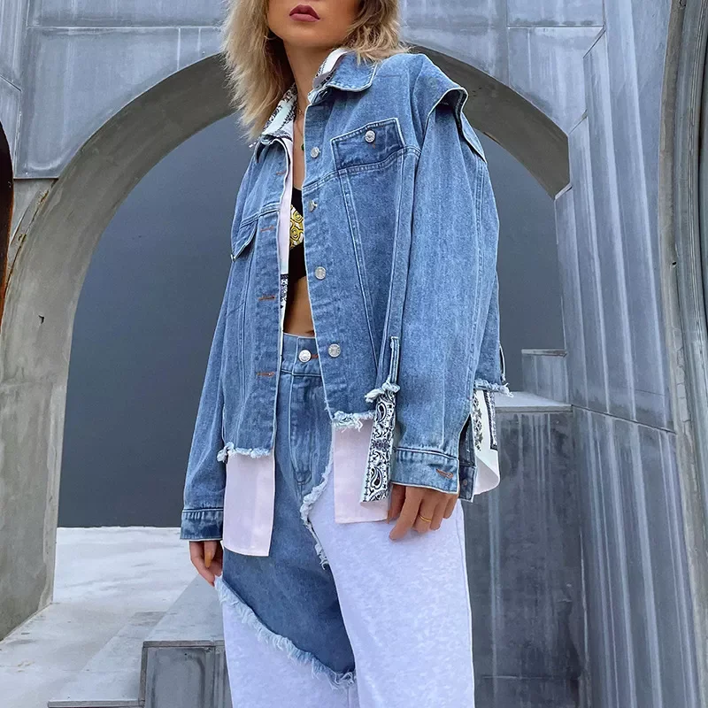 Two Piece Jacket Women Cowgirl Personalized Set Wild Printing Dyeing Stitching Lapel Shirt+Single Breasted Frayed Denim Vest 
Two Piece Jacket Women Cowgirl Personalized Set Wild Printing Dyeing Stitching Lapel Shirt+Single Breasted Frayed Denim Vest