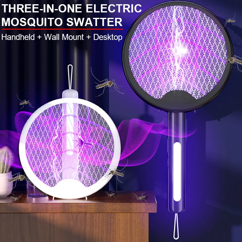 

4 In 1 Rotary Folding Electric Mosquito Swatter Radiationless Mosquito Killer Lamp USB Recharge Fly Bug Zapper Mute Insect Trap