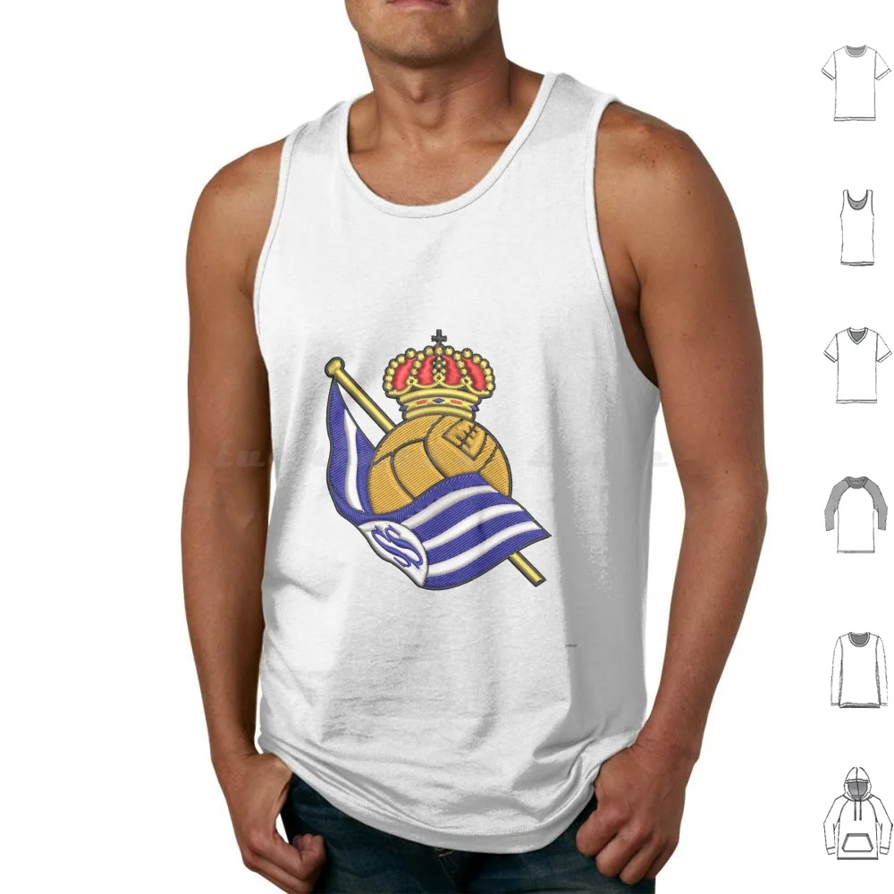 

Real Sociedad Embroidery Logo Tank Tops Vest Sleeveless Real Sociedad San Sebastián Real Sociedad Copa Del Rey Embroidery Logo