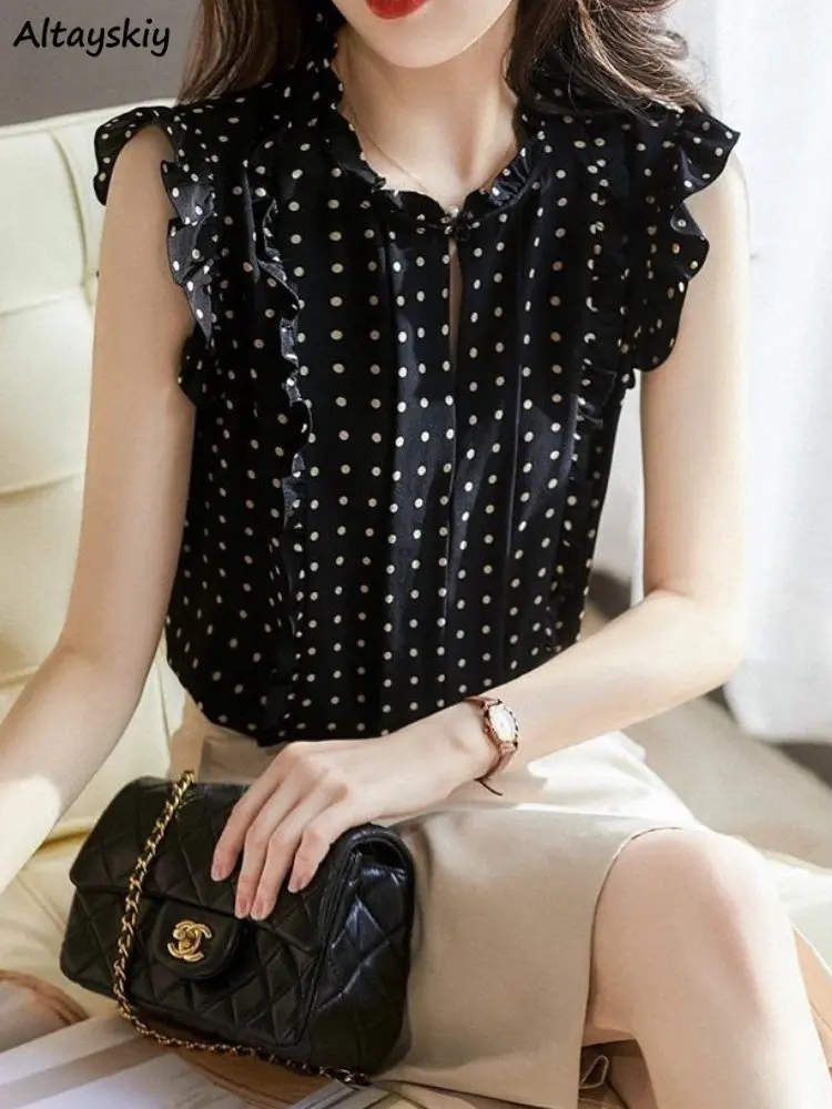 Shirts Women Summer Sleeveless Polka Dot Elegant Hollow Out Casual French Style Fashion Female Tops Simple Daily Basic New Chic
Shirts Women Summer Sleeveless Polka Dot Elegant Hollow Out Casual French Style Fashion Female Tops Simple Daily Basic New Chic