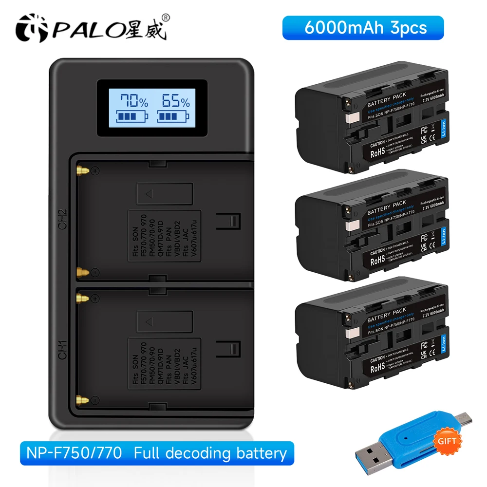PALO 6000mAh NP F750 NP F770 NP-F750 Battery Akku + LCD USB Charger for Sony NP F970 F960 F550 F570 QM91D CCD-RV100 TRU47E
PALO 6000mAh NP F750 NP F770 NP-F750 Battery Akku + LCD USB Charger for Sony NP F970 F960 F550 F570 QM91D CCD-RV100 TRU47E