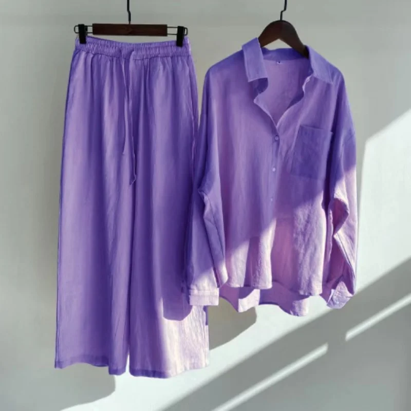 Womens Cotton Linen Blouse Two Piece Sets Vintage Loose Casual Elastic Waist Wide Leg Pant Sets Elegant Solid Tracksuit Outfits
Womens Cotton Linen Blouse Two Piece Sets Vintage Loose Casual Elastic Waist Wide Leg Pant Sets Elegant Solid Tracksuit Outfits