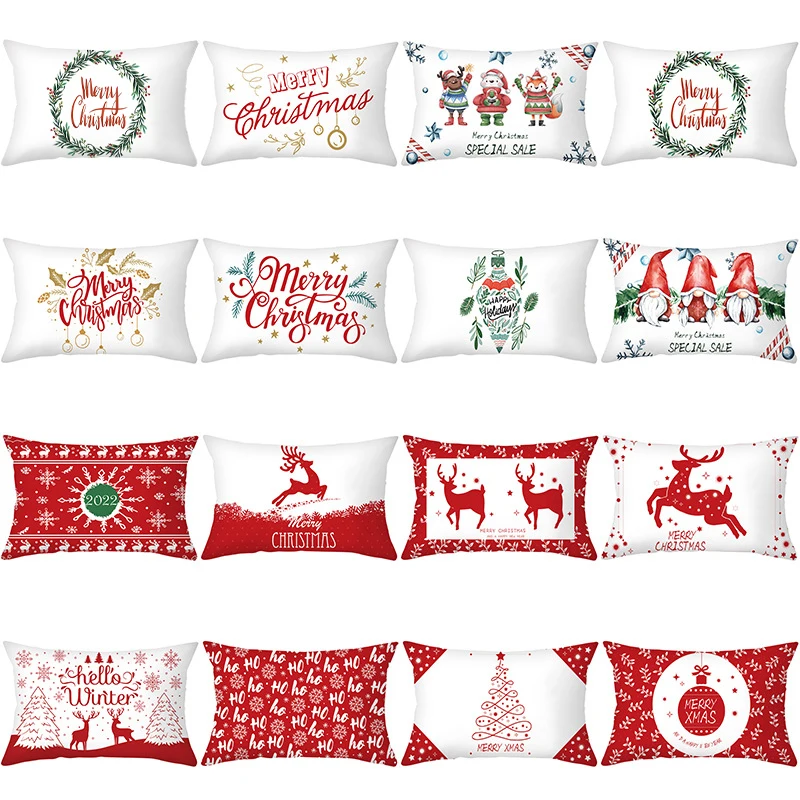 

2023 Christmas Pillow Cover Decor Pillow Rectangle Polyester Cushion Cover 30x50 cm Cartoon Snowman Letter Printed Pillowcases