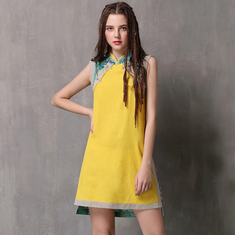 Brand women's 2022 summer dress new disc buckle improved cheongsam Vintage cotton hemp splicing vest dress
Brand women's 2022 summer dress new disc buckle improved cheongsam Vintage cotton hemp splicing vest dress