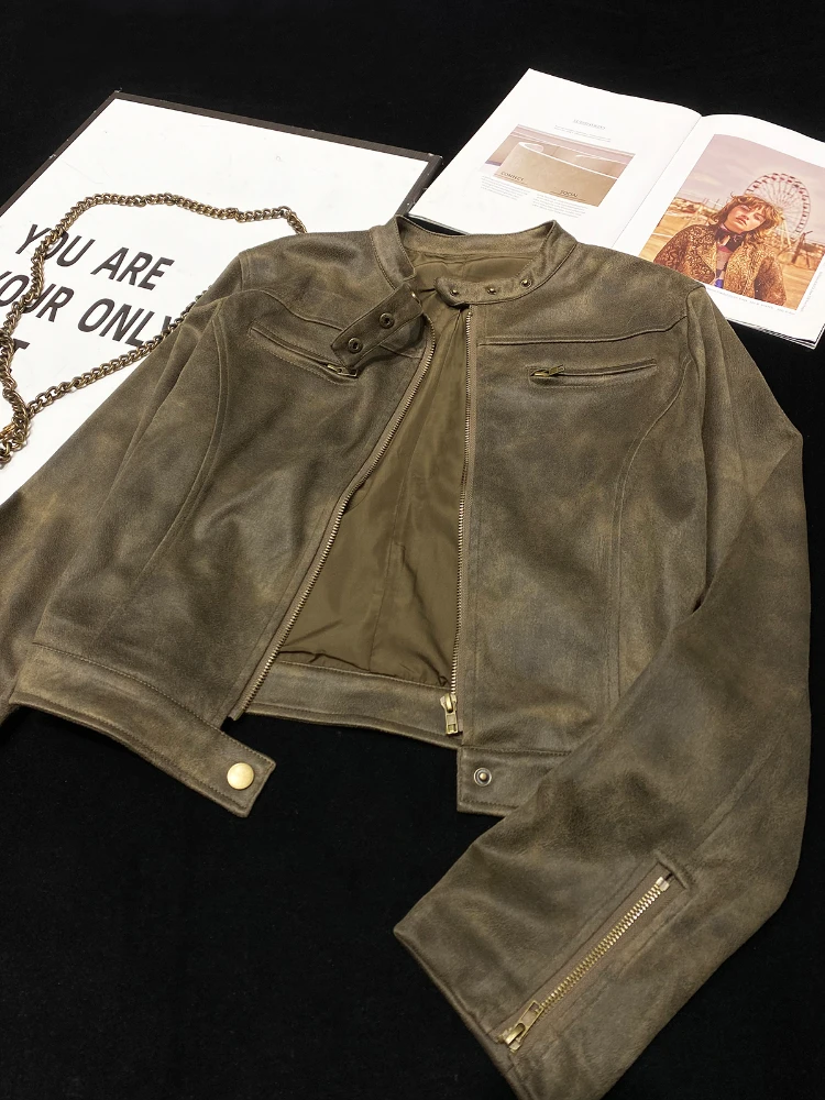 FTLZZ Новинка весна осень женская уличная винтажная мотоциклетная куртка из искусственной кожи женская модная тонкая короткая куртка с воротником-стойкой из искусственной кожи 
FTLZZ Новинка весна осень женская уличная винтажная мотоциклетная куртка из искусственной кожи женская модная тонкая короткая куртка с воротником-стойкой из искусственной кожи