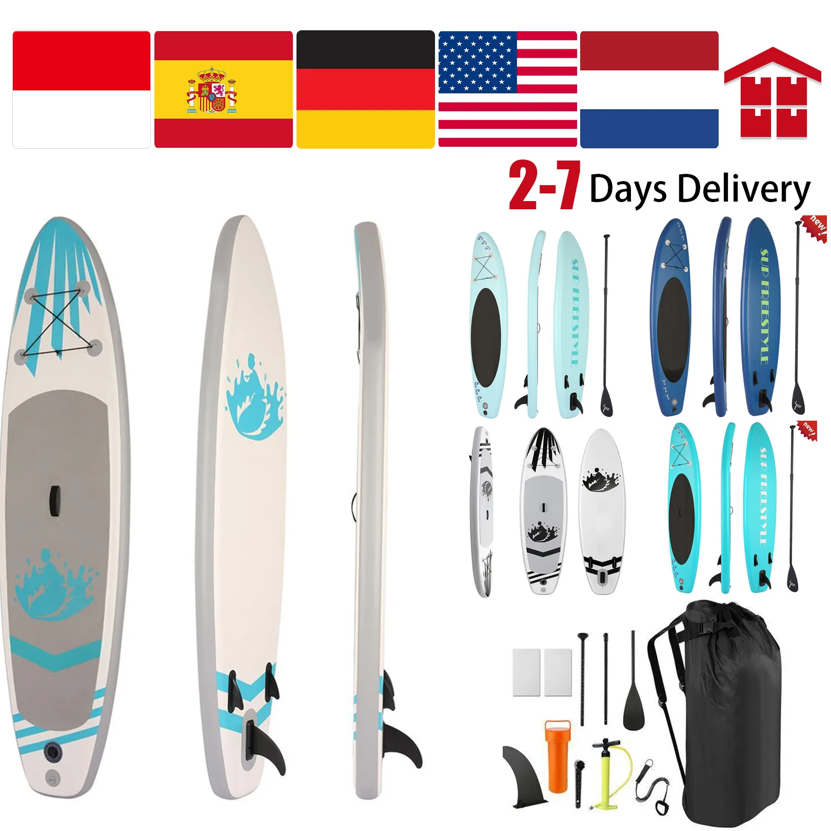 

Portable Surfboard Inflatable Stand Up Adult Anti-leak Valve Paddle Board Portable and Easy to Store 120inches