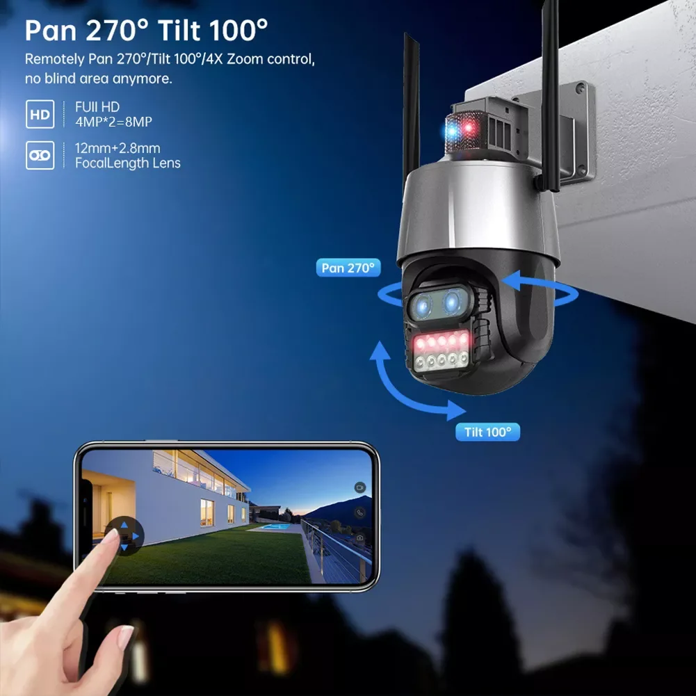 NEW2023 8MP 4K WiFi Camera Dual 8X Zoom Security CCTV IP Camera with Anti-theft Siren Alarm Auto Tracking Surveillance for Outd
NEW2023 8MP 4K WiFi Camera Dual 8X Zoom Security CCTV IP Camera with Anti-theft Siren Alarm Auto Tracking Surveillance for Outd