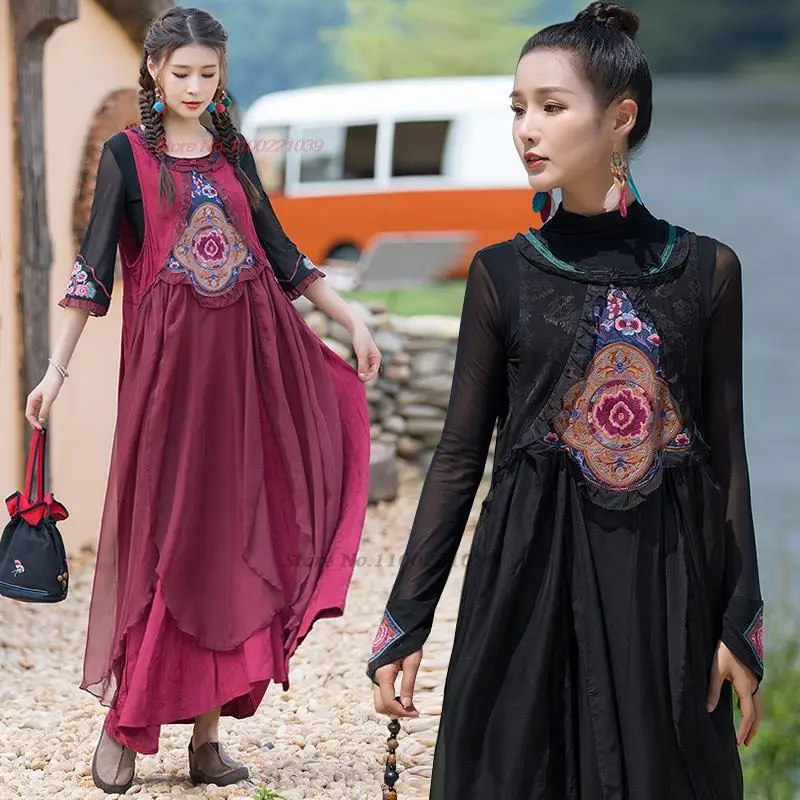 2023 chinese traditional dress vintage national sleeveless chiffon dress flower embroidery sundress elegant folk dance dress
2023 chinese traditional dress vintage national sleeveless chiffon dress flower embroidery sundress elegant folk dance dress