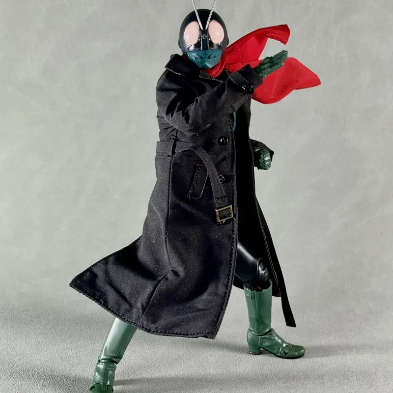 

1/12 Scale Men'S Balck Long Trench Coatkamen Rider Double Breasted Back-Slit Mid Length Windbreaker For 6" Shf Notaman