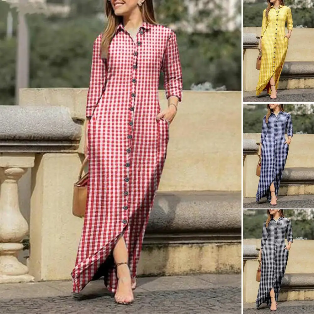 Классическое однобортное платье-рубашка в клетку с принтом, Платье макси с отложным воротником и длинными рукавами, платье до пола, уличная ...
Классическое однобортное платье-рубашка в клетку с принтом, Платье макси с отложным воротником и длинными рукавами, платье до пола, уличная ...