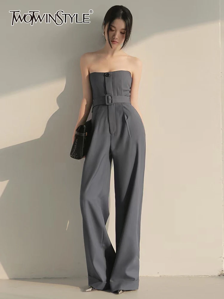 TWOTWINSTYLE Minimalist Jumpsuits For Women Slash Neck Sleeveless High Waist Wide Leg Pants Casual Jumpsuit Female Fashion 2023
TWOTWINSTYLE Minimalist Jumpsuits For Women Slash Neck Sleeveless High Waist Wide Leg Pants Casual Jumpsuit Female Fashion 2023