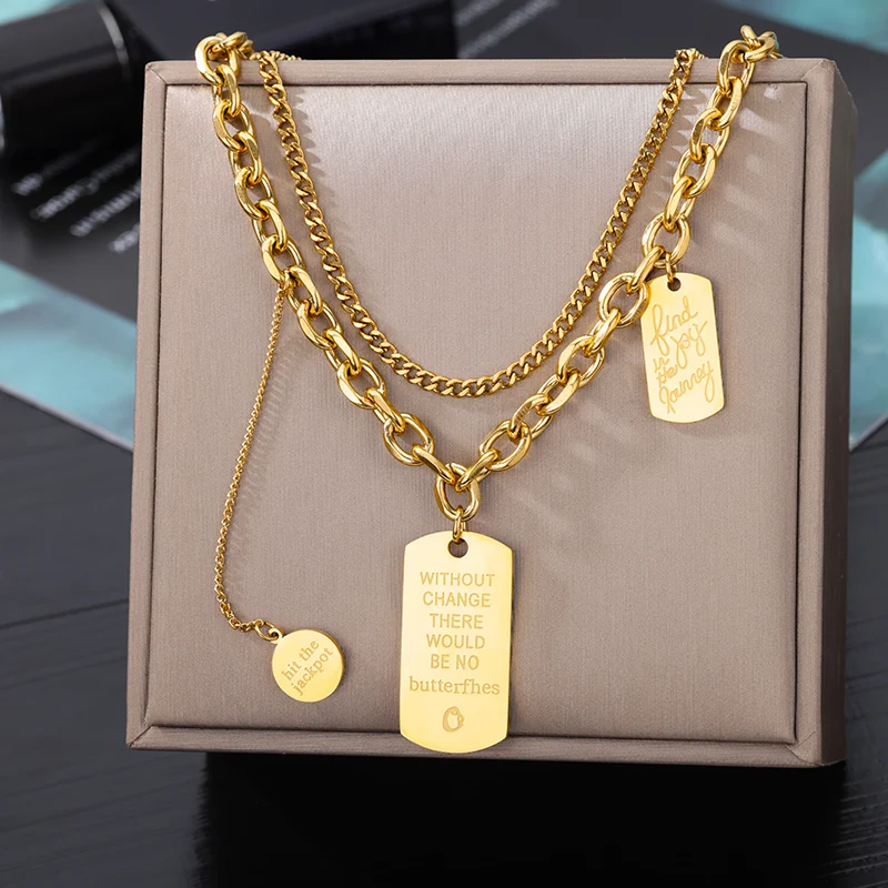 Stainless Steel Multilayer Hip-Hop Clavicle Chain Women Letter Tag Pendant Thick Chain Necklace Punk Jewelry Dropshipping
Stainless Steel Multilayer Hip-Hop Clavicle Chain Women Letter Tag Pendant Thick Chain Necklace Punk Jewelry Dropshipping