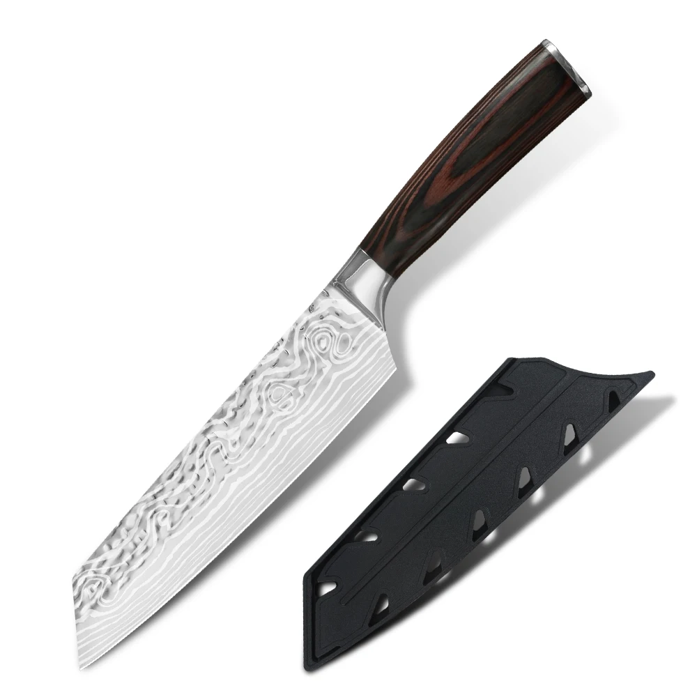 

XYj, кухонный нож в японском стиле, 8 дюймов, с лазерным Дамасским узором, из нержавеющей стали, для приготовления еды, нож для резки мяса и овощей