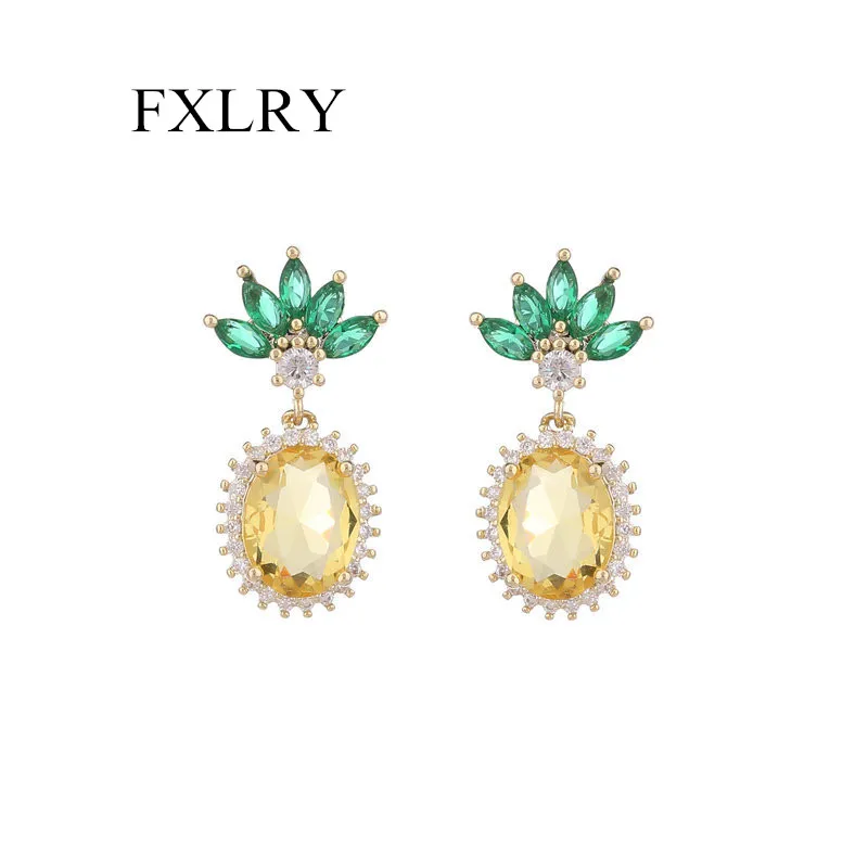 

FXLRY s925 Silver Needle Fruit Superflash Zircon Inlaid With Sweet Pineapple Earrings For Women Party Jewelry