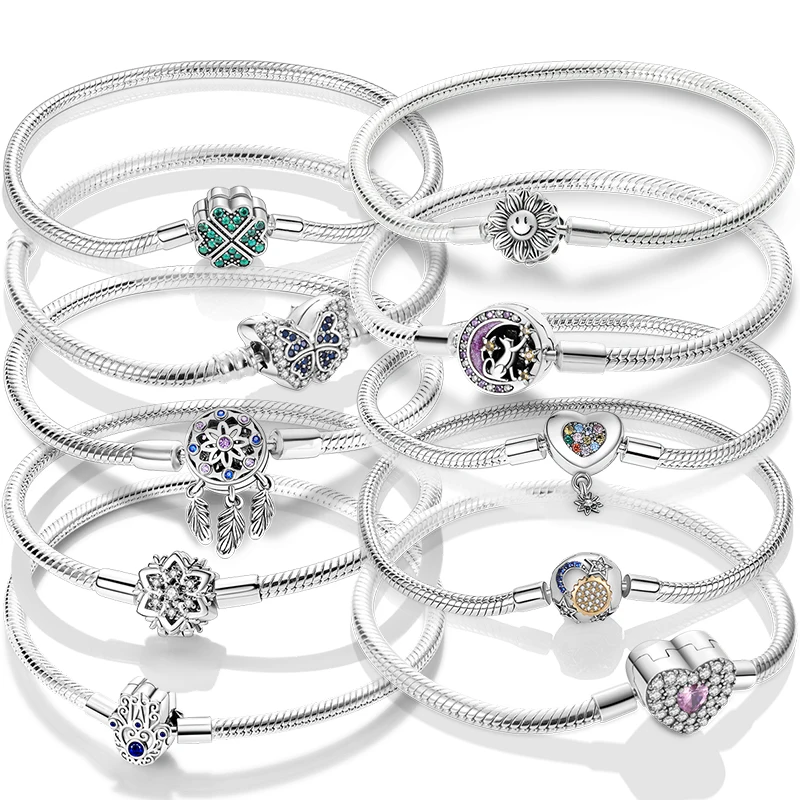 925 Silver Butterfly Protective Hand Clover Heart Cat Sunflower Dreamcatcher Clasp Snake Chain Bracelet Fit Original Charms DIY
925 Silver Butterfly Protective Hand Clover Heart Cat Sunflower Dreamcatcher Clasp Snake Chain Bracelet Fit Original Charms DIY