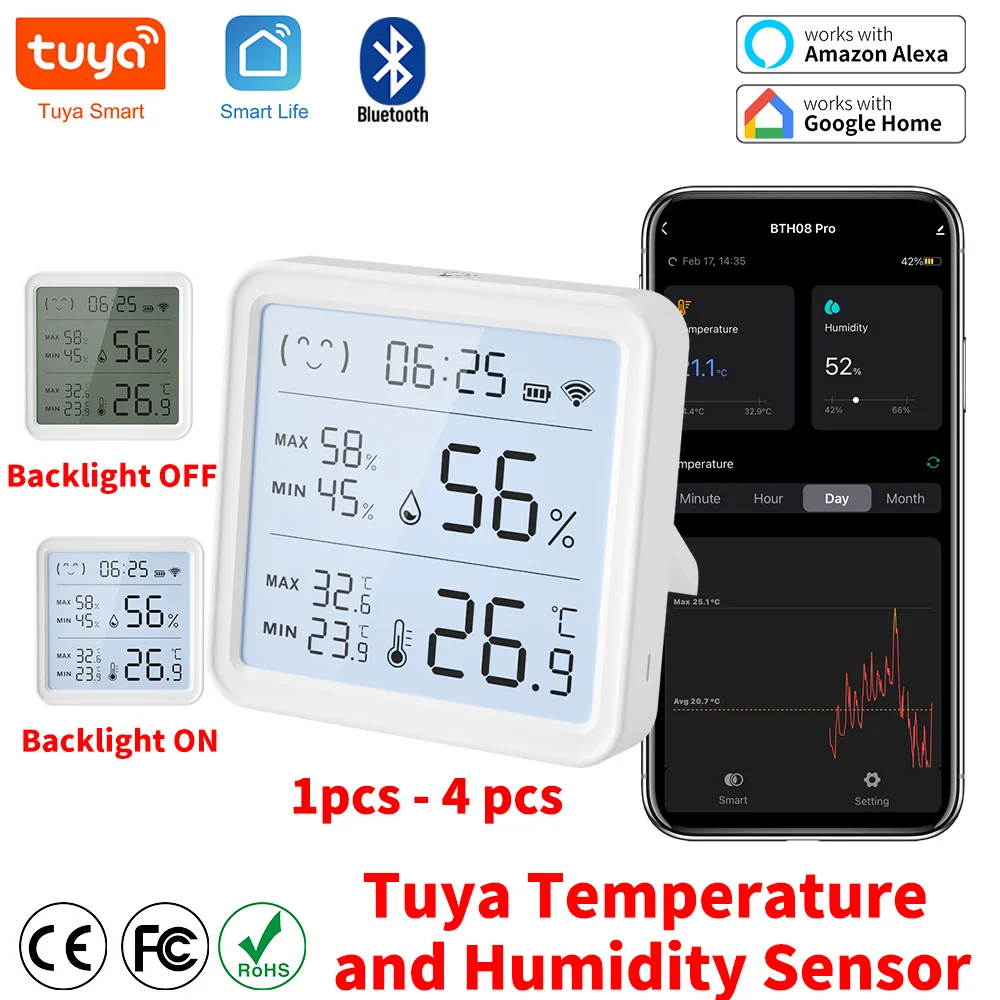 Tuya Temperature Humidity Sensor with Backlight Compatible with Bluetooth APP Remote Control Thermometer Hygrometer
Tuya Temperature Humidity Sensor with Backlight Compatible with Bluetooth APP Remote Control Thermometer Hygrometer