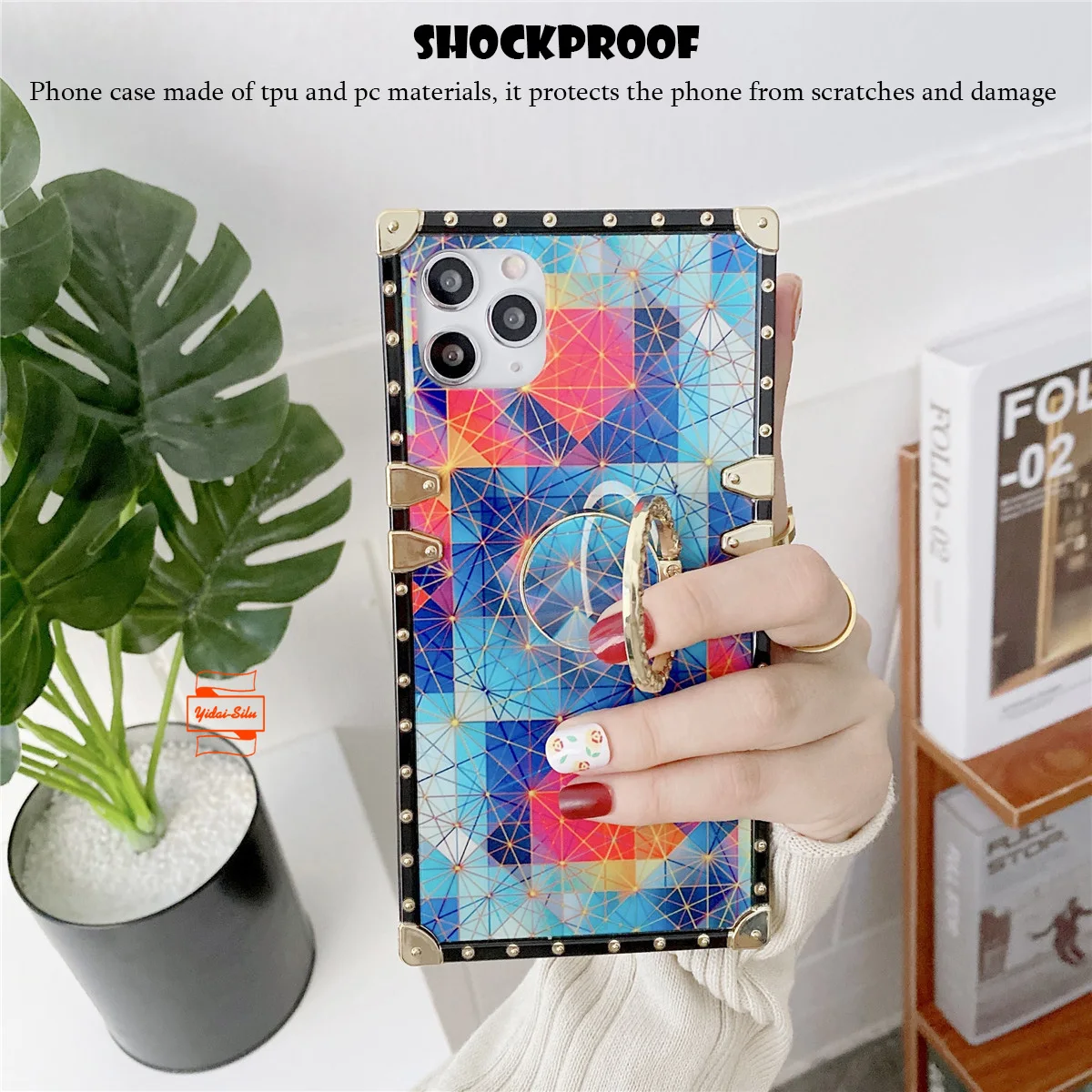 Yidai-Silu Back Case Kickstand Finger Ring Personality Trend Fashion Colorful Masonry Square Gem Cover for Samsung A72 52 42 32
Yidai-Silu Back Case Kickstand Finger Ring Personality Trend Fashion Colorful Masonry Square Gem Cover for Samsung A72 52 42 32