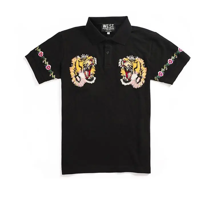 

High New 19ss Men High Embroidery Double tiger head flowers Fashion Polo Shirts Shirt Skateboard Cotton Polos Top Tee #C37
