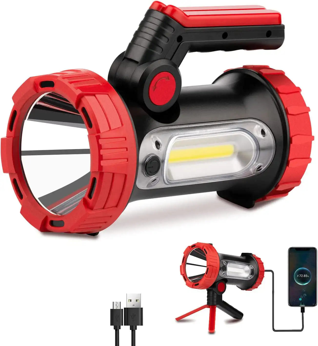 Rechargeable Spotlight, LED Spotlight Flashlight COB Bright Handheld Large Flashlight with 6000Lumens 6 Modes Tripod & Mobile Ch
Rechargeable Spotlight, LED Spotlight Flashlight COB Bright Handheld Large Flashlight with 6000Lumens 6 Modes Tripod & Mobile Ch