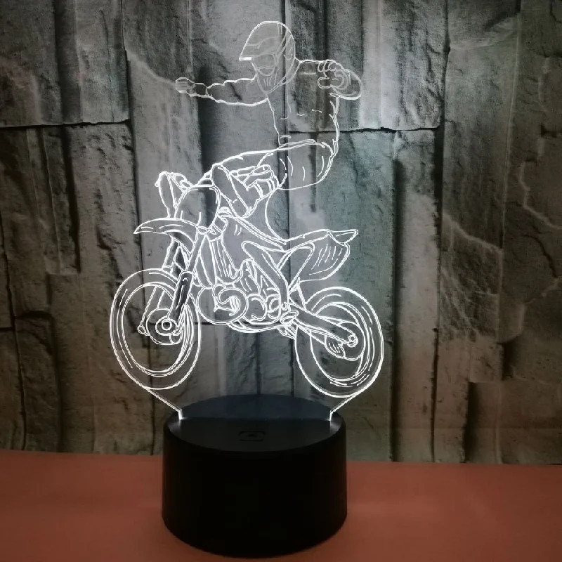 Glow Motorcycle Rider Model 3D Phantom Led Light Color Touch Night Light Flash Glow Car Toy DECOR FOR HOME Gifts Boys
Glow Motorcycle Rider Model 3D Phantom Led Light Color Touch Night Light Flash Glow Car Toy DECOR FOR HOME Gifts Boys