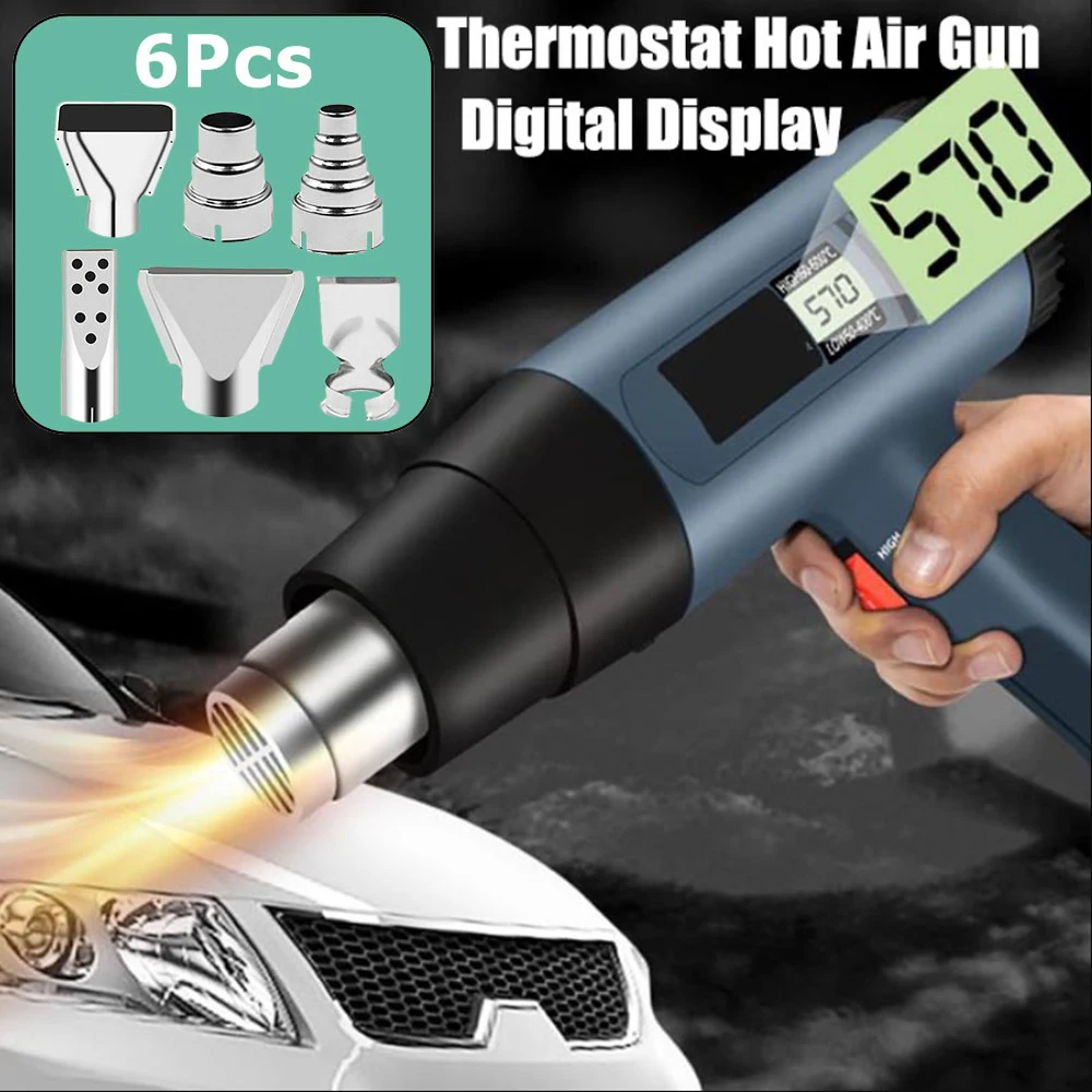 2000W Heat Gun Variable Adjustable Temperature LCD Display Electric Hot Air Gun with Six Nozzles Power Tool Blower for Soldering
2000W Heat Gun Variable Adjustable Temperature LCD Display Electric Hot Air Gun with Six Nozzles Power Tool Blower for Soldering