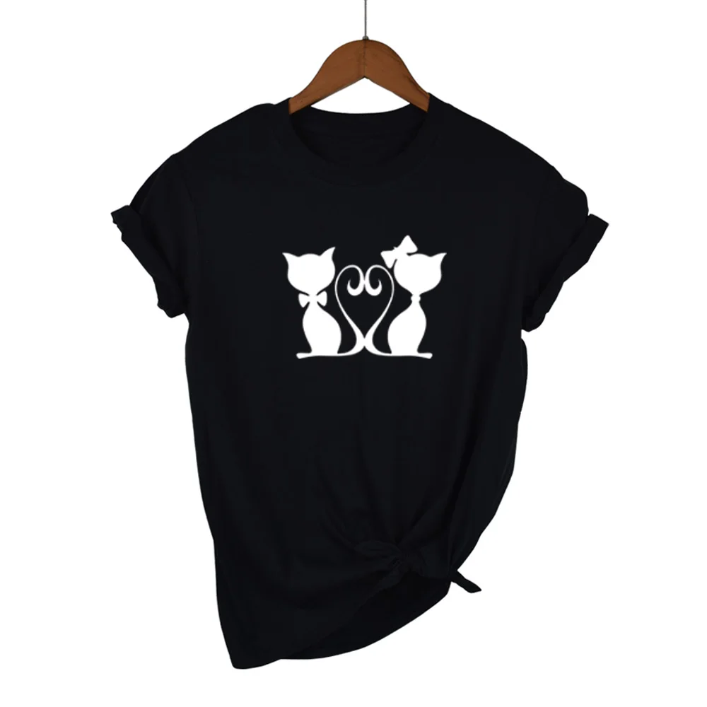 Harajuku TWO LOVE CATS CUDDLING футболка с принтом женская хлопковая повседневная забавная для