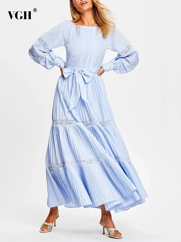 VGH Minimalist Loose Dress For Women Round Neck Lantern Long Sleeve High Waist Patchwork Bowknot Solid Dresses Female 2023 Style
VGH Minimalist Loose Dress For Women Round Neck Lantern Long Sleeve High Waist Patchwork Bowknot Solid Dresses Female 2023 Style