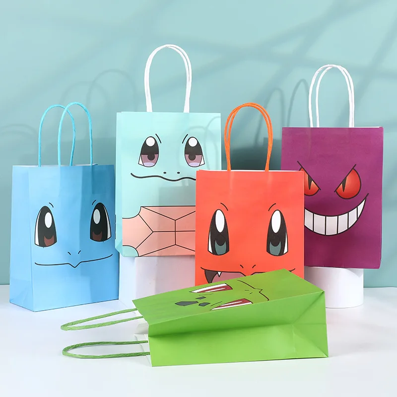 

Pokemon Pikachu Cartoon Theme Gift Bag Cute Squirtle Psyduck Charizard Gengar Snorlax Anime Figure Peripherals Party Kids Gifts