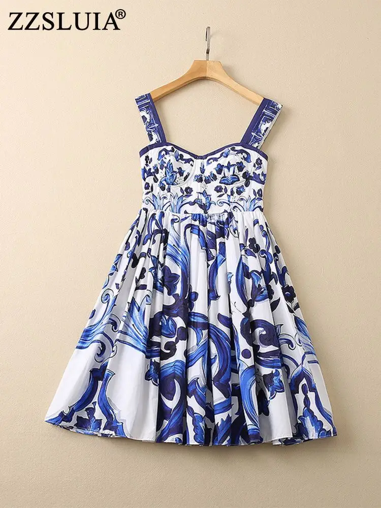 ZZSLUIA Cotton Dresses For Women Blue And White Porcelain Printed Designer Slim Sling Dress Fashion Summer Dresses Female Cloth
ZZSLUIA Cotton Dresses For Women Blue And White Porcelain Printed Designer Slim Sling Dress Fashion Summer Dresses Female Cloth