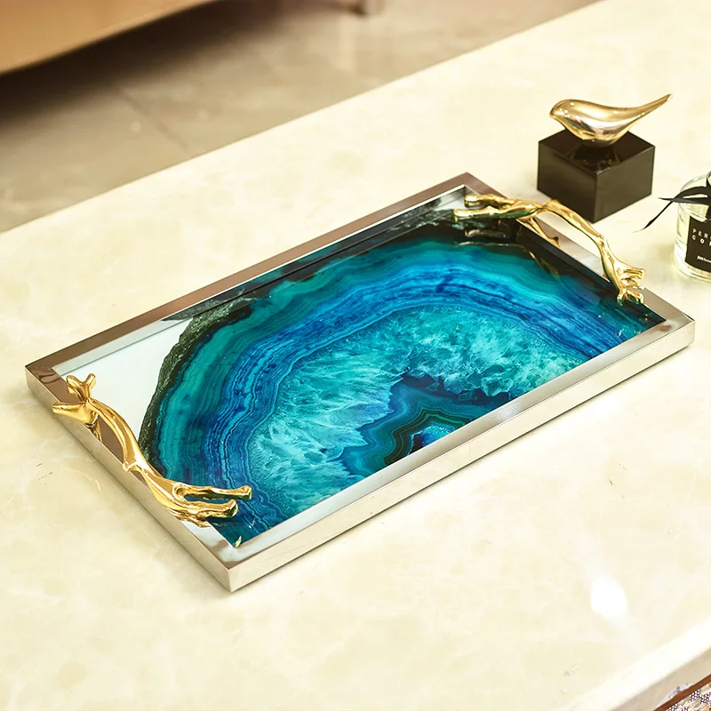 European Blue Agate Stone Pattern Rectangular Tray Home Decoration Living Room Coffee Table Storage Bed Decorations 42x27cm
European Blue Agate Stone Pattern Rectangular Tray Home Decoration Living Room Coffee Table Storage Bed Decorations 42x27cm