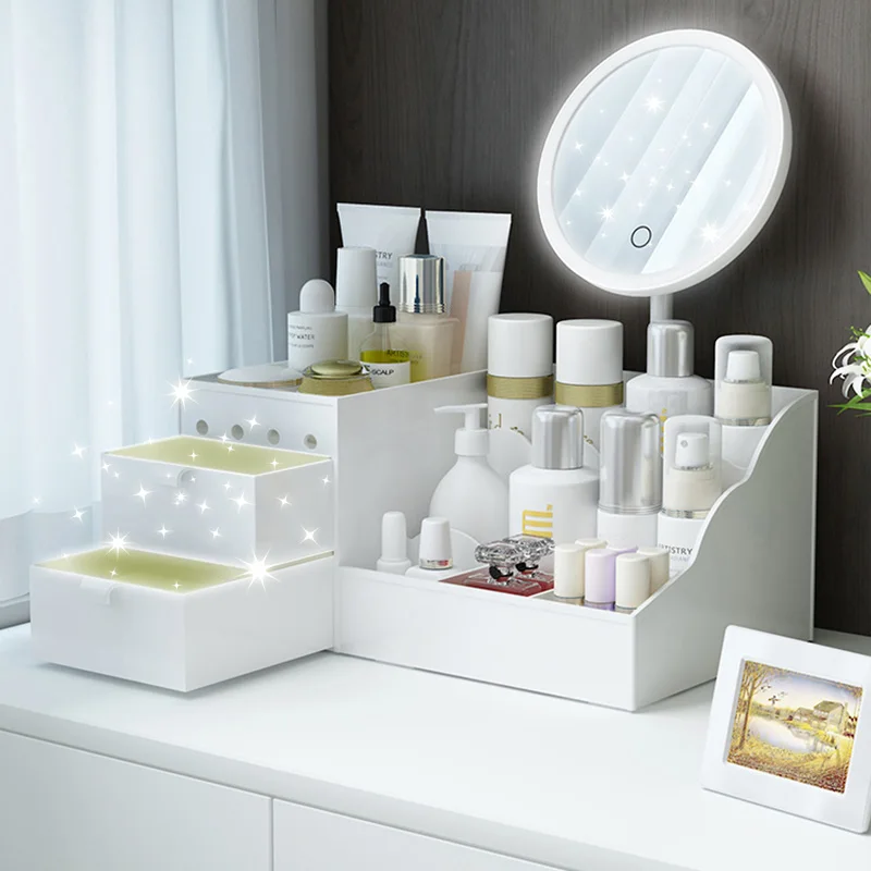 LED Mirror Makeup Organizer Bathroom Large Capacity Drawer Makeup Storage Box Skin Care Dressing Table Girl Cosmetic Beauty Case 
LED Mirror Makeup Organizer Bathroom Large Capacity Drawer Makeup Storage Box Skin Care Dressing Table Girl Cosmetic Beauty Case