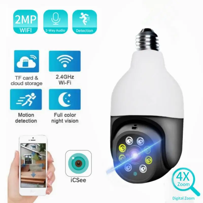 1080P Wireless 270 Rotate Auto Tracking Panoramic Camera Light Bulb Wifi PTZ IP Cam Remote Viewing Security E27 Bulb Interface
1080P Wireless 270 Rotate Auto Tracking Panoramic Camera Light Bulb Wifi PTZ IP Cam Remote Viewing Security E27 Bulb Interface
