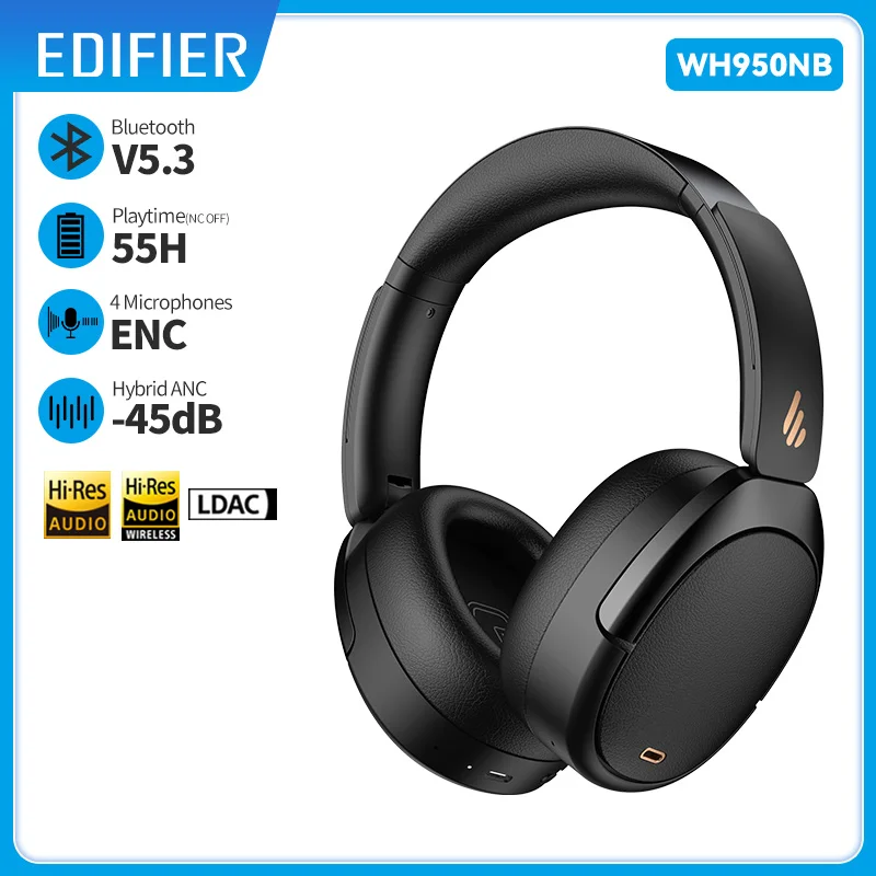 

Edifier WH950NB Noise Cancellation Hi-Res Wireless Headphones Bluetooth 5.3 Headset,55hrs Playback,4 Microphones,Foldable Design