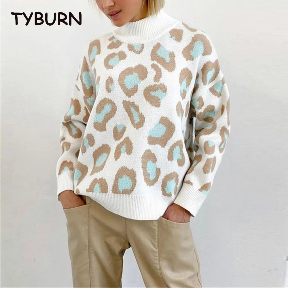 TYBURN Casual Autumn Winter Leopard Print Half High Neck Pullover Sweater Women Loose Long Sleeve Knitted Sweater Top
TYBURN Casual Autumn Winter Leopard Print Half High Neck Pullover Sweater Women Loose Long Sleeve Knitted Sweater Top