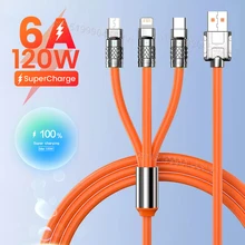 6A 120W 3in1 2in1 USB Fast Charger Cable For iPhone 14 Micro USB Type-C 8-Pin Charging Cable For Huawei Samsung Xiaomi Wire Cord