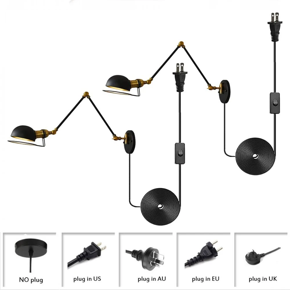 Industrial Swing Arm Wall Sconces 2 Pack Plug In Wall Light Fixtures with Cord and Switch Retro Black Metal Wall Lamp
Industrial Swing Arm Wall Sconces 2 Pack Plug In Wall Light Fixtures with Cord and Switch Retro Black Metal Wall Lamp