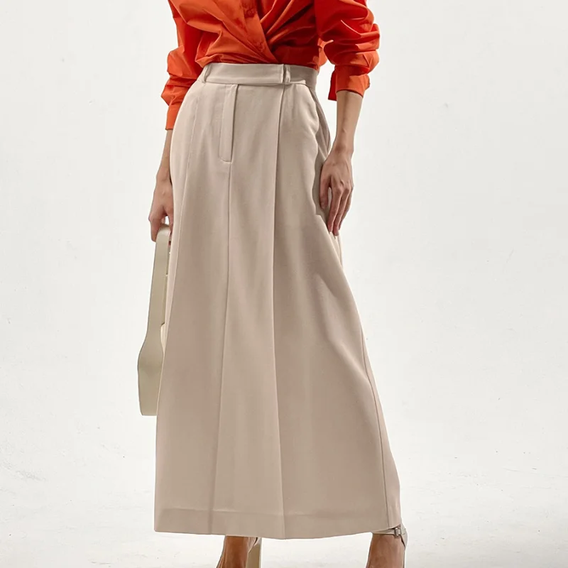 

2023 новая темпераментная тонкая трапециевидная длинная юбка с высокой талией однотонная элегантная женская юбка с карманами DF814