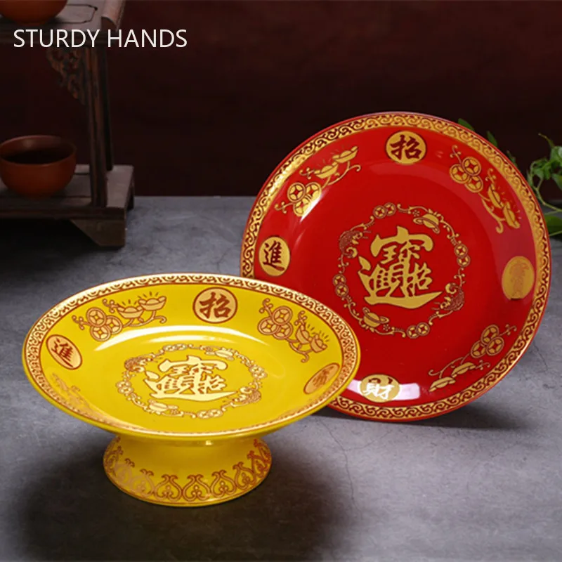 

Buddhist Temple Fruit Plate Bodhisattva God of Wealth Offering Plate Chinese Ceramics Lotus for Fruit Plate Home Decor Supplies