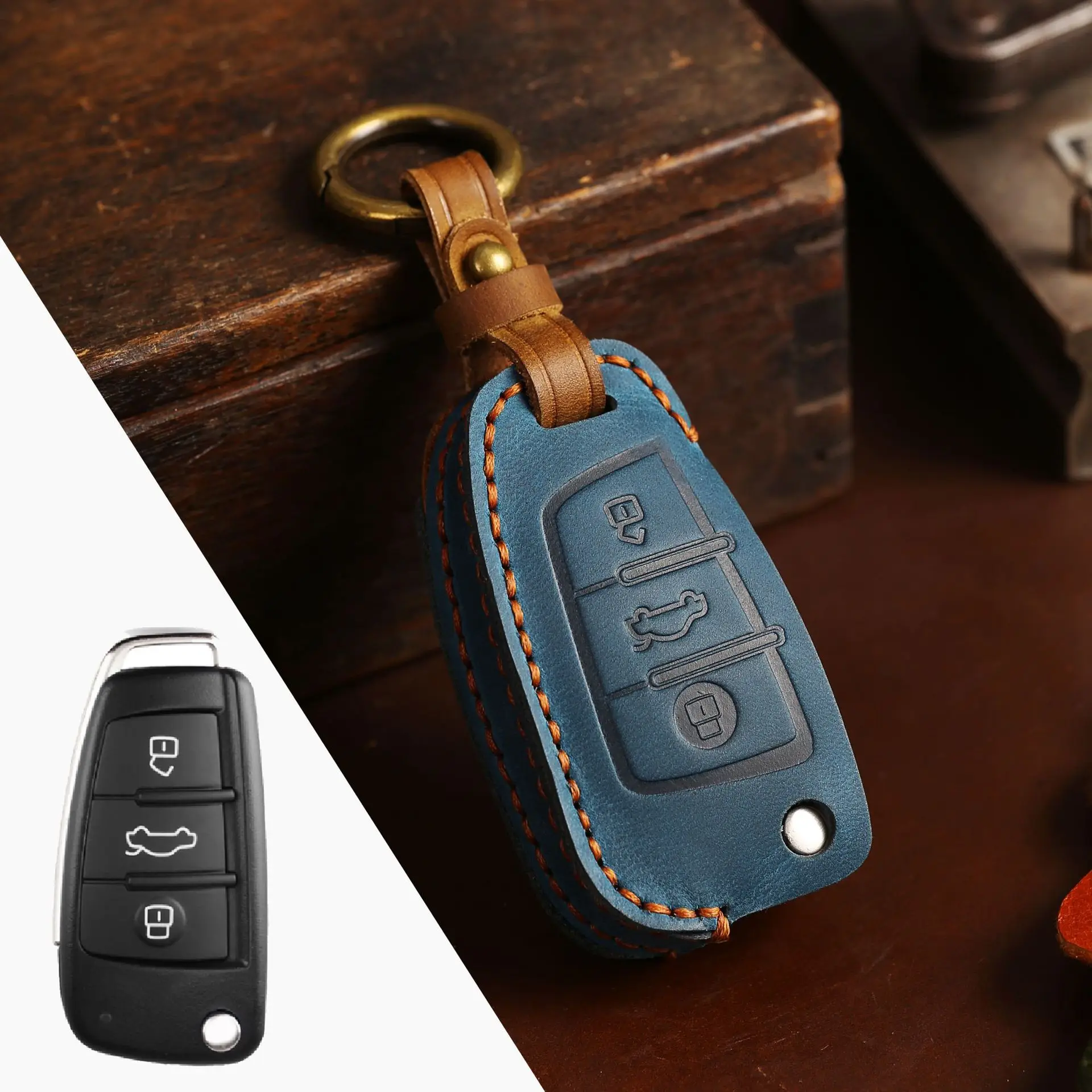 

Genuine Leather Car Key Cover Case Fob Holder for Audi C5 C6 R8 A1 A3 A4 A5 A6 A7 Q3 Q5 Q7 S6 B6 B7 B8 8P 8V 8L TT RS RS3 S3