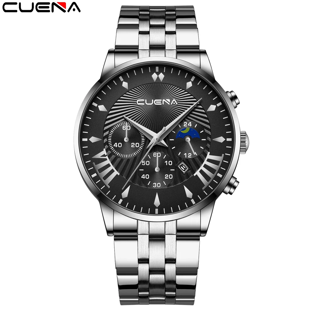 

CUENA Fashion Watch for Men Luxury Men Business Casual Stainless Steel Quartz Wristwatch Sport Waterproof Date Clock Gift