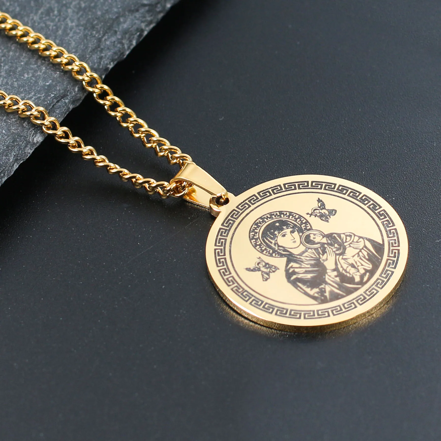 Vintage Silver Gold Virgin Mary Necklace Stainless Steel Maria Round Pendant Jewelry for Mens Hiphop Punk Cuban Chain Necklace
Vintage Silver Gold Virgin Mary Necklace Stainless Steel Maria Round Pendant Jewelry for Mens Hiphop Punk Cuban Chain Necklace